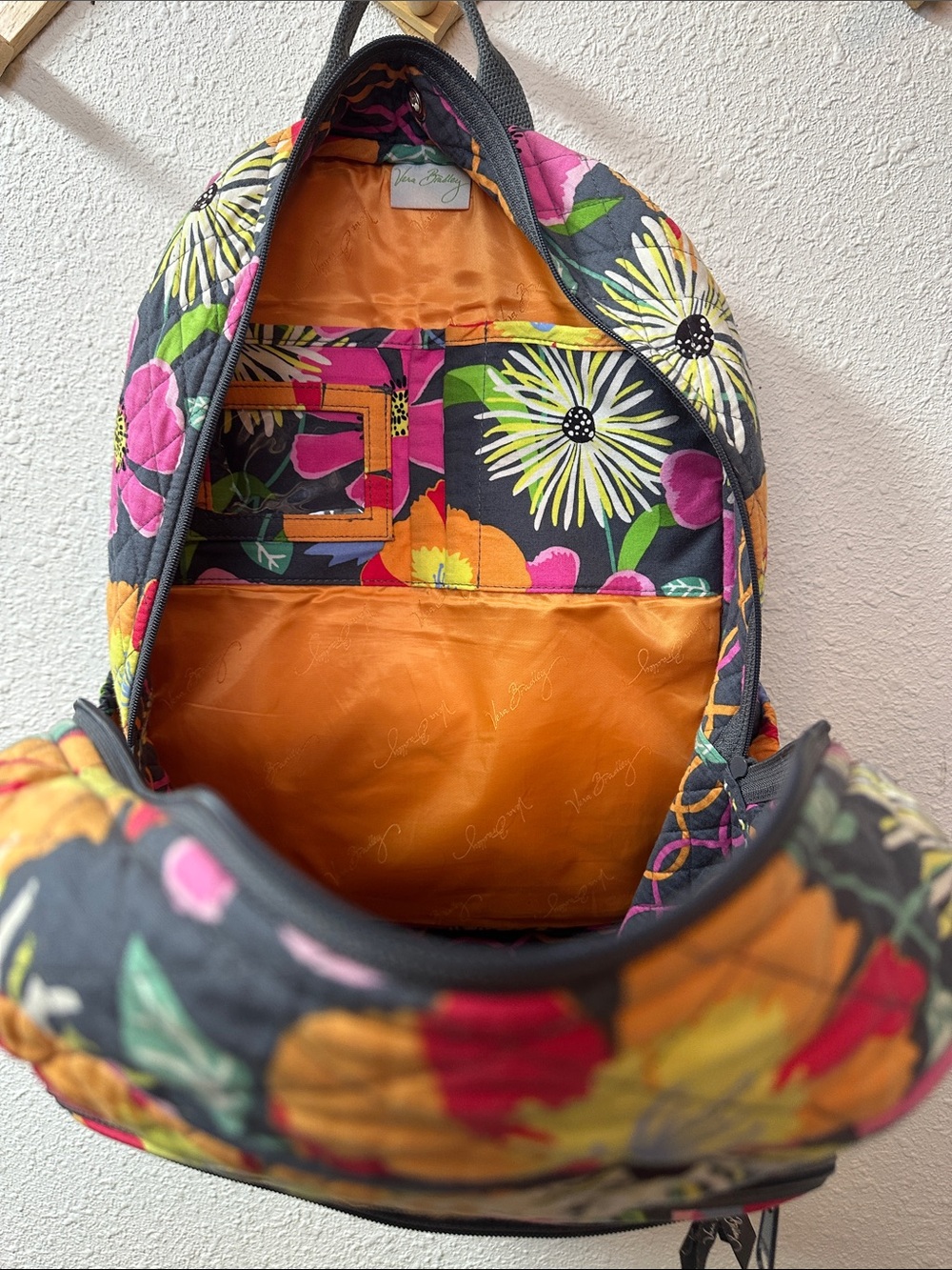 Vera Bradley Black Multi Floral Quilted Backpack with “Jazzy blooms” - Picture 6 of 13